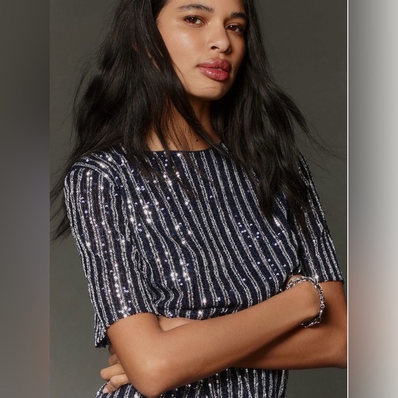 ANTHROPOLOGIE Flat White Sequins Bling Cocktail Party A-Line Dress Size XXS NWT - Picture 6 of 13